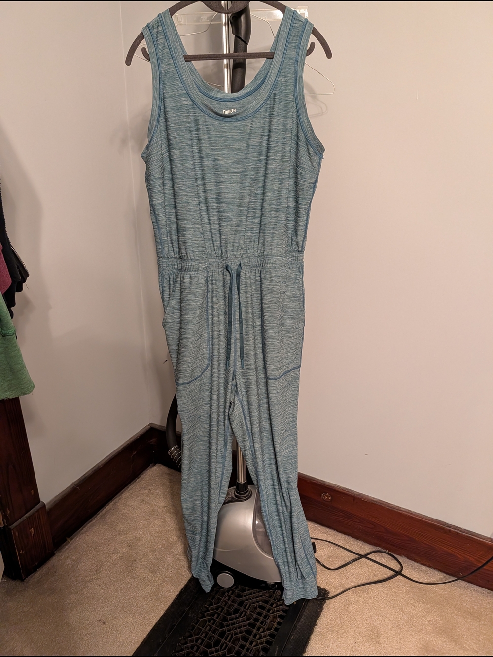 Dry fit Blue/Green Tank Jumpsuit with Drawstring Waist